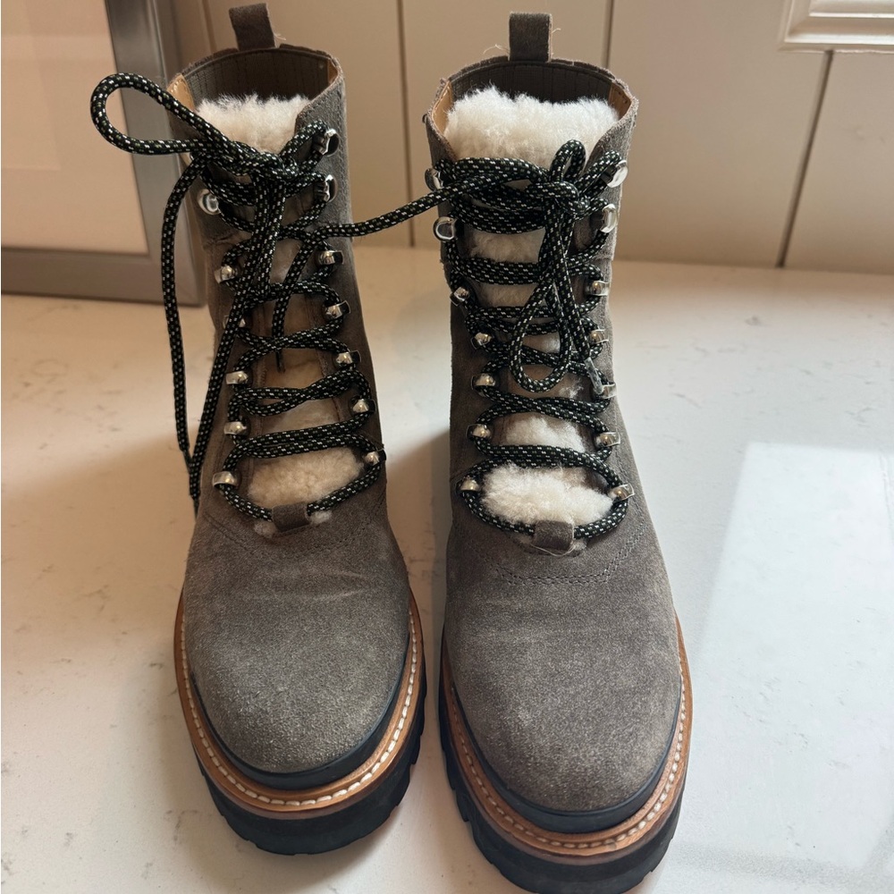Marc Fisher Grey Suede Lace-Up Boots